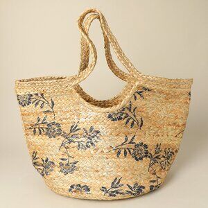 Viola Wildflower Fields Botanical Jute Straw Beach Summer Tote Bag Handbag NEW